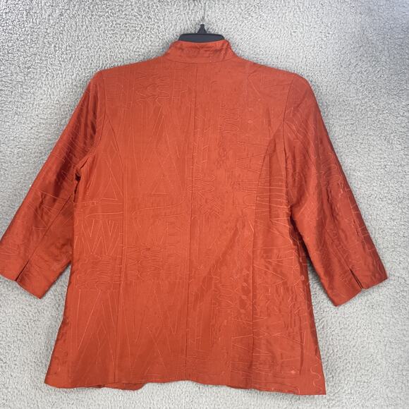 Chicos Jacket Womens Orange Silk Embroidered Sz 1/ Medium / 8 Open Front Boho - Picture 8 of 8